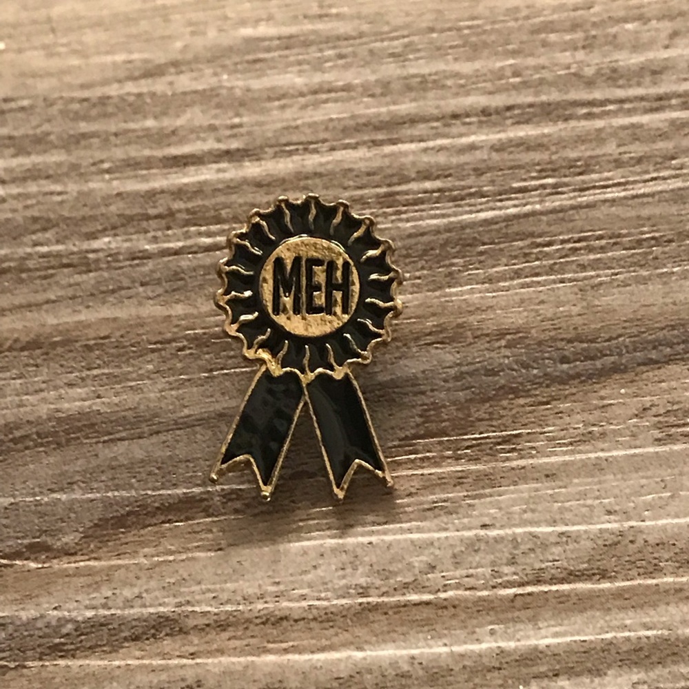 Meh Gold Ribbon Enamel Pin